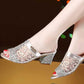 Plus Size 35-40 Women All-match Shiny Slippers Outdoor Diamond High Heels Bohemian Beach Wear-resistant Non-slip Slippers Mesh Sandals
