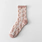 4 Pairs Women's Pink Socks Japanese Sweet Three-dimensional Jacquard Medium High Tube Stocking Spring Autumn Winter Comfortable Elastic Socks