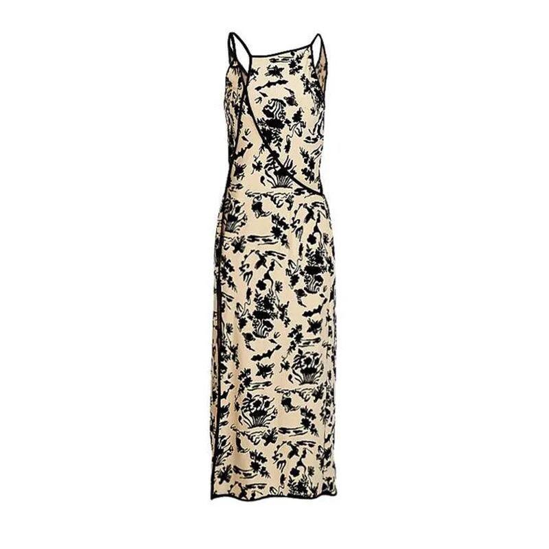 Spring Summer Sleeveless Split Dress French Niche Strap Temperament Retro Improved Cheongsam Dress