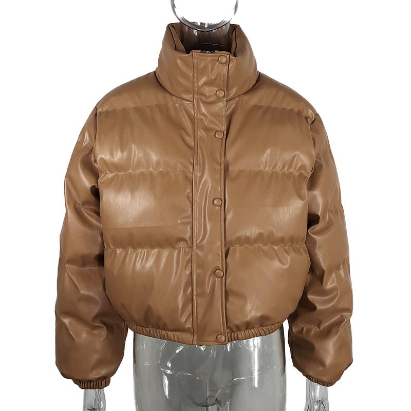 Winter Thick Warm Short Parkas Women Fashion Black PU Leather Coats Women Elegant Zipper Cotton Jackets Female Ladies