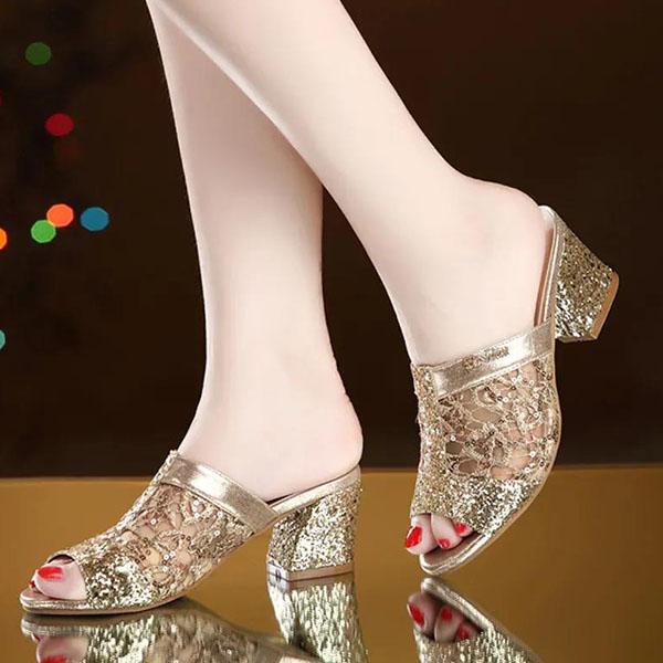 Spring All-match Sandals Women's Thick-heeled High-heeled Mesh Slippers Office Ladies Breathable Summer Fish Mouth Slippers