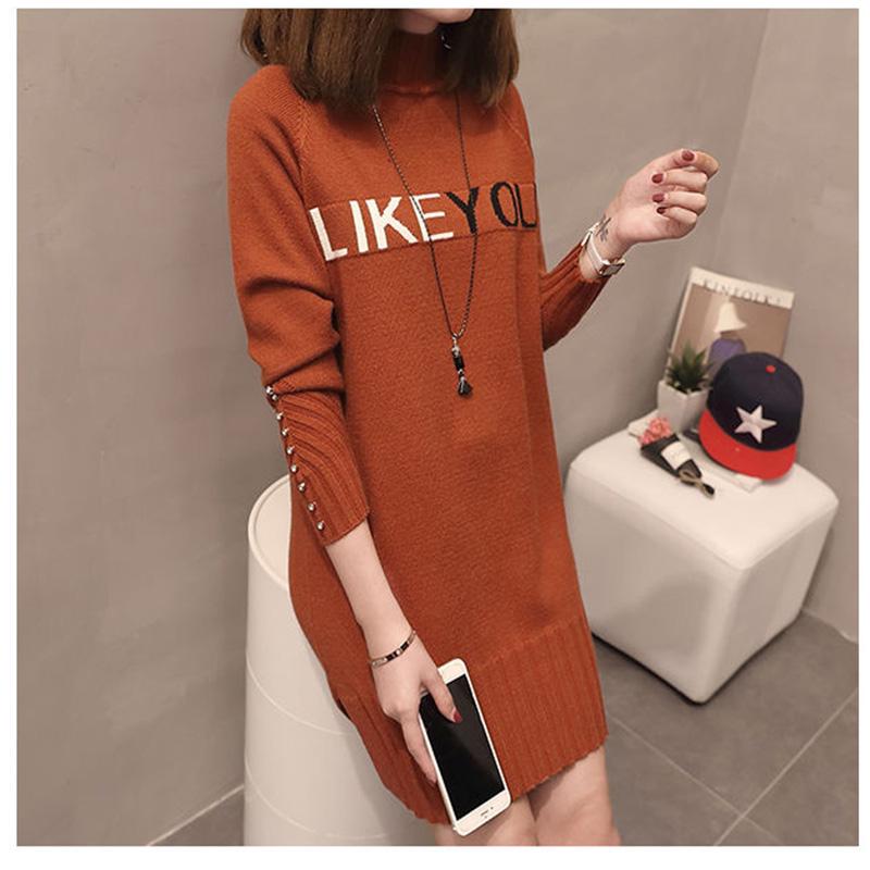 Plus Velvet Thick Mid-length Close-fitting Sweater for Female Students Loose-fitting Half-high Neck Sweater Skirt Knitted Bottoming Shirt