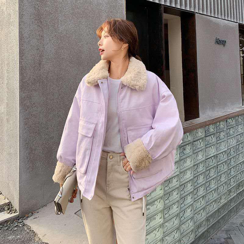 Women's Cotton-padded Jacket Japanese Sweet Coat Women's Lamb Wool Bread Coat Loose Women's Short Plus Velvet Warm Cotton-padded Coat