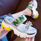 Size 35-39 Summer Women Shiny Slippers Bohemian Beach Wear-resistant Non-slip Slippers Wedge Platform Rhinestone Sandals Outdoor Crystal High Heels