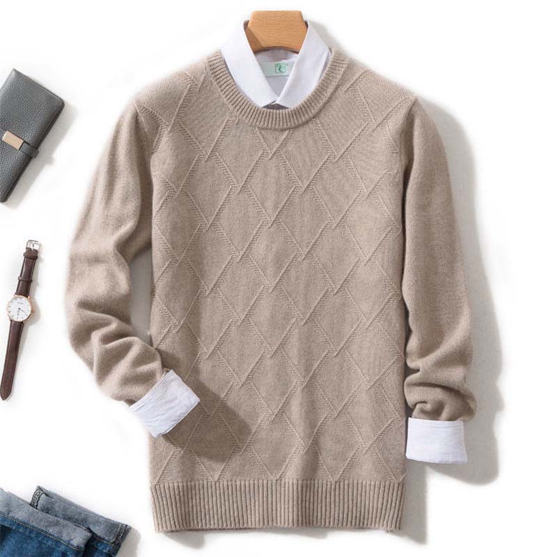 Autumn and Winter Solid Color Wool Men's Round Neck Sweater Loose Pullover Thickened New Business Casual Pullover