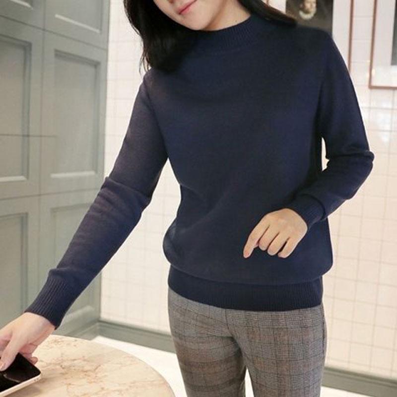 Pofulove Half Turtleneck Bottoming Shirt Sweater Women Autumn Winter Black Pullover Slim Shirt