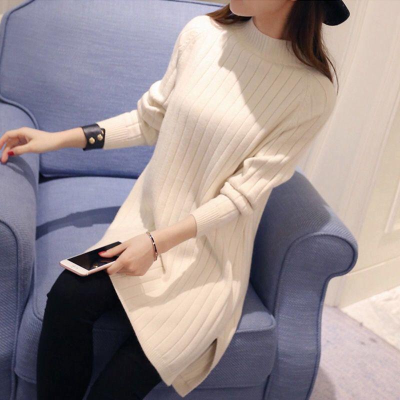 Large Size Half Turtleneck Sweater Loose Knit Bottoming Shirt Mid-length Fashion Casual Dress