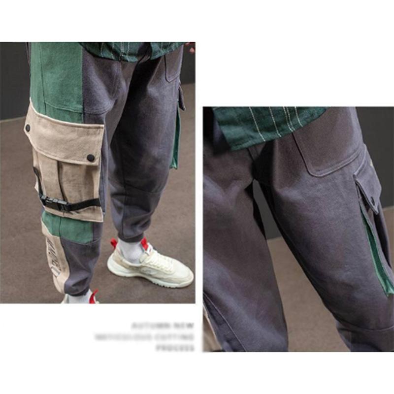 Cotton Retro Loose Hip-hop Ins Sports Pants Overalls Men's Contrasting Color Pockets Long Pants