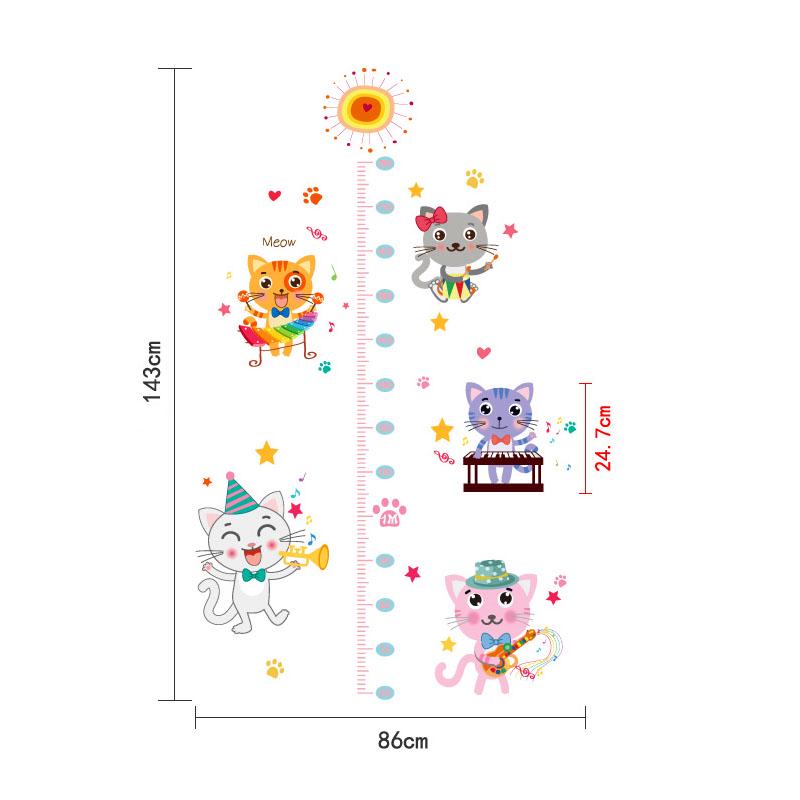 [sticker ]Five Cats Measure Children Height Wall Stickers For Kids Rooms Baby Room Nursery Bedroom