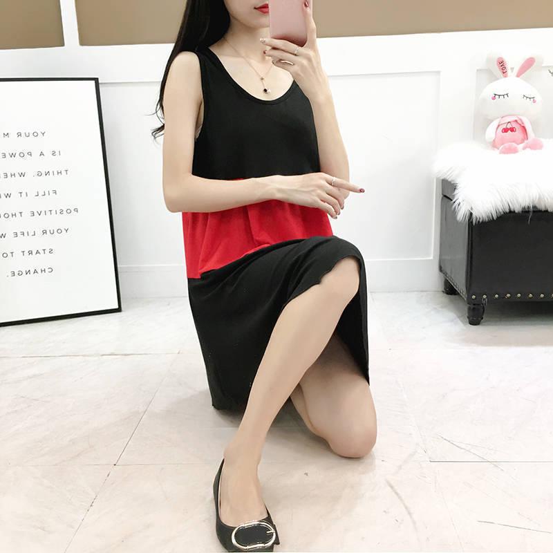 M-XXXXL Yellow red green Summer 3Color Matching Nightdress Loose Comfortable Sweet Cute Sexy Over The Knee Plus Size Tracksuit Vest Skirt Daily