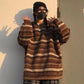 Unisex Women Striped Knit Sweater Spring Autumn Retro Hip Hop Pullovers Tops Female Oversize Ulzzang BF Couples Japanese
