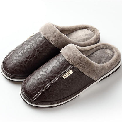 Women's Slippers Leather Winter Windproof Warm Plush Memory Foam Home Slippers for Men House Shoes Plus Size