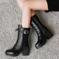 Winter Thick-soled Women's Martin Boots Chunky Heels Mid-boots Plus Velvet Warm Ankle Boots
