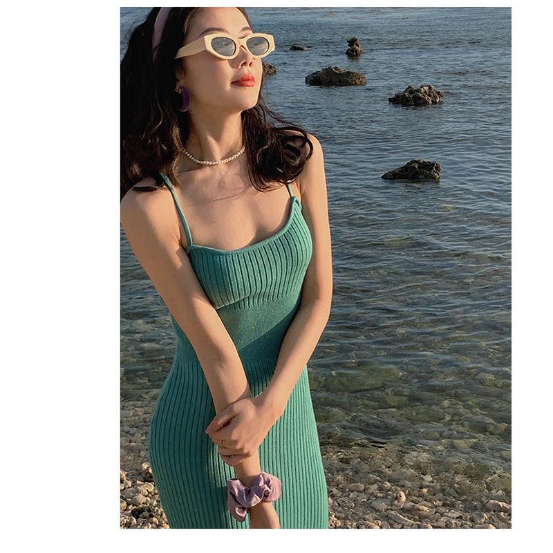 Simple Retro Sexy Suspender Skirt Spring Autumn Bottoming Dress Female Slim Slimming Buttocks Knitted Long Skirt