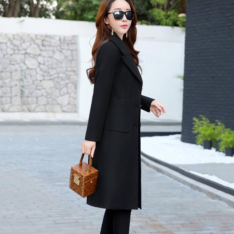Women Coat Outerwear Autumn Winter Clothing Fashion Warm Woolen Blends Slim Female Woolen Coat