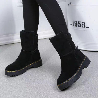 Women's Korean Autumn and Winter Models Plus Velvet Warm Cotton Shoes Flat Non-slip Short Boots