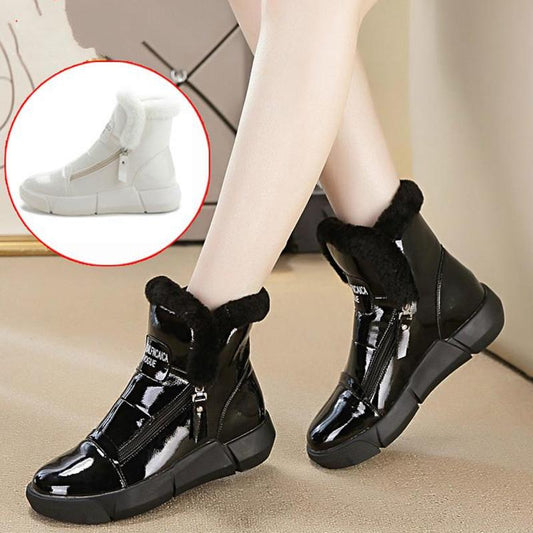 Girls Winter Snow Boots Knight Leather White Martin Boots Thick-soled Mid-tube Boots Short Boots Large Size Flat Cotton Boots