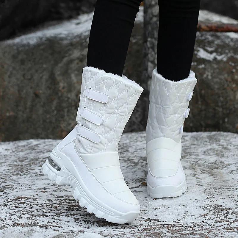 Winter Outdoor Ski Boots Boots Women's Waterproof Non-slip Mid-high Tube Cotton Boots Outdoor Plus Velvet Thickening Large Size Snow Boots