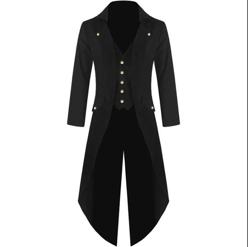 Men Solid Color Tuxedo V-neck Flocked Robe Fake 2 Pcs Button Coat Casual Slim Windbreaker Long Over The Knee