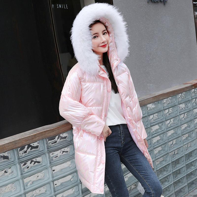 Bright Color Bright Cotton Coat Women 2 Color-changing Cotton Coat Thick Stand-up Collar Mid-length Coat