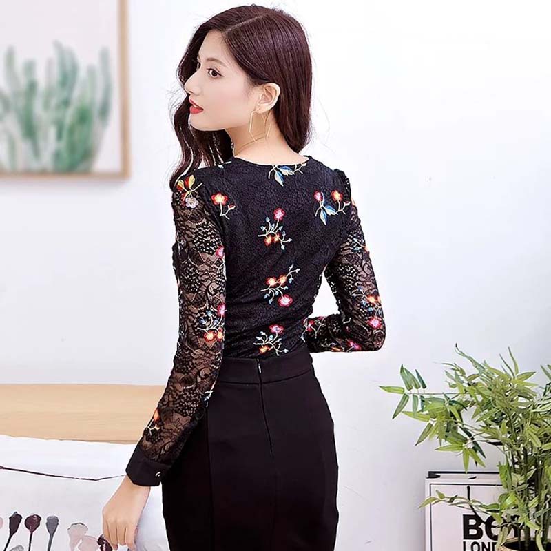 Women's Spring and Autumn Slim Print Round Neck Bottoming Shirt Top Long-sleeved Shirt