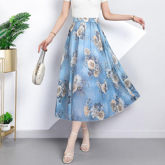 Chiffon Swing Skirt Printed Midi Skirt High Waist Skirt Fashion Versatile