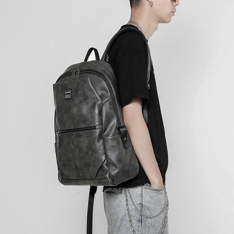 Leather Backpack Men Gray Anti-theft Waterproof Outdoor Travel Bag Student Book Computer Bags