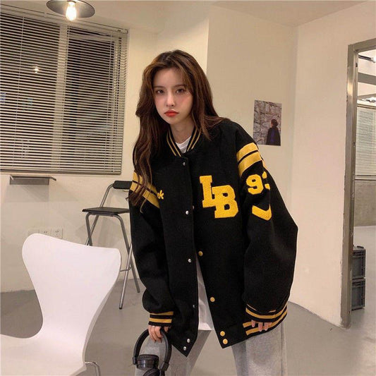 Spring and Autumn Cardigan Thin Sweater Women's Top Loose Student Baseball Uniform Jacket