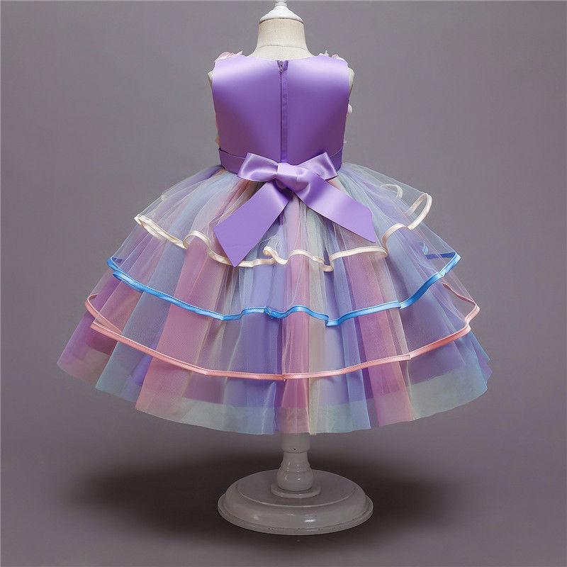 Kids Unicorn Dress for Girls Flower Appliques Gown Little Girl Sleeveless Princess Dresses Elegant Party Costumes Children Clothing