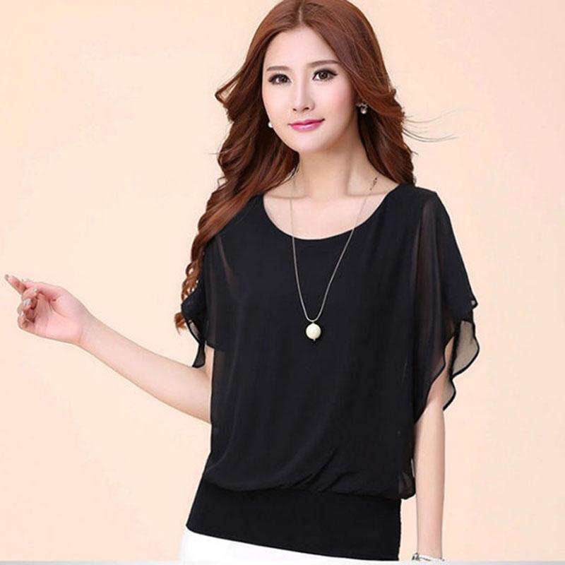 Summer Women Blouse Chiffon Batwing Shirts Tops Casual Solid Korean Loose