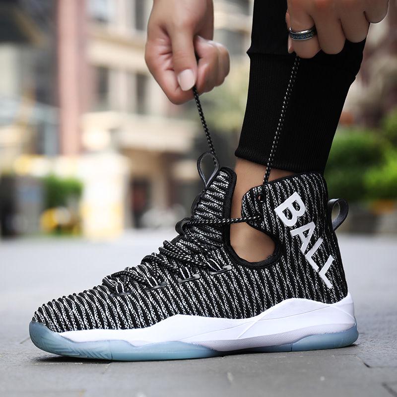 Basketball shoes men's breathable high-top sneakers men's wild casual flying woven mesh sneakers