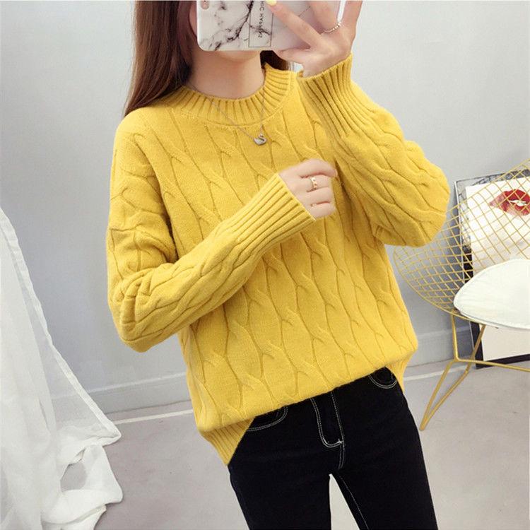 Women Winter Sweater Knitted Pullovers Casual Loose Sweater Twisted Sweater Warm Thick Jumper Tops