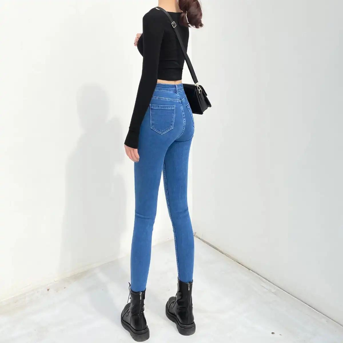 Plus Size Elastic Jeans Women's Skinny High Waist Slim Denim Trousers Spring and Summer Hip Lift Pencil Denim Pants