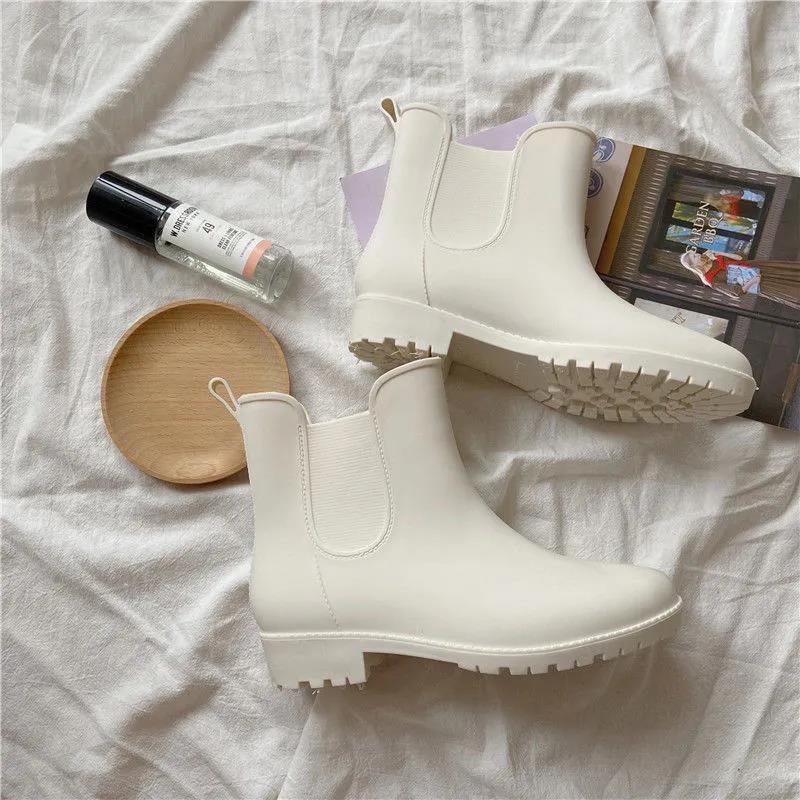 Rain Boots Female Mid-tube Martin Boots Water Shoes Non-slip Waterproof Wear-resistant Four Seasons All-match Solid Color Boots