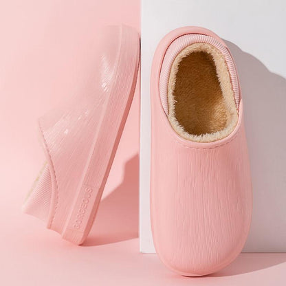 Waterproof Cotton Slippers for Women Winter Indoor and Outdoor Cute Plus Velvet Warm Shoes for Home Non-slip Wool Slippers