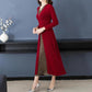 Women's Temperament Fake Two-piece Slim High Waist Slim Large Size Dress Autumn Cheongsam Long Sleeve Split Long Dress