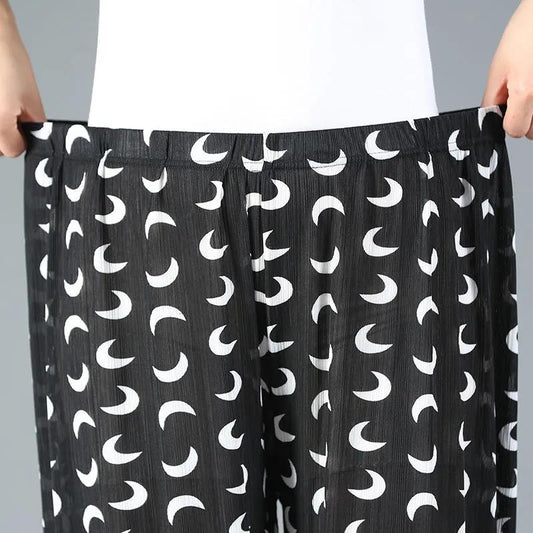 Bloomers Women's Summer Thin Section Flower Pants Large Size Loose Women's Pants Straight Nine-point Pants