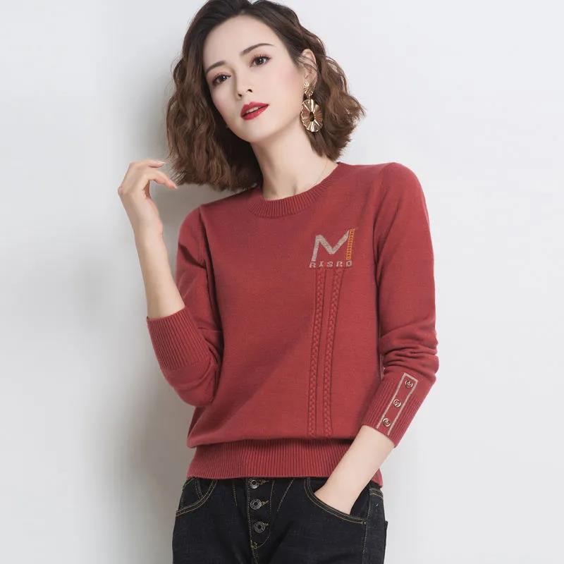 Women's Basic Solid Color Crewneck Sweater Fashion Button Cuff Loose Plus Size Sweater