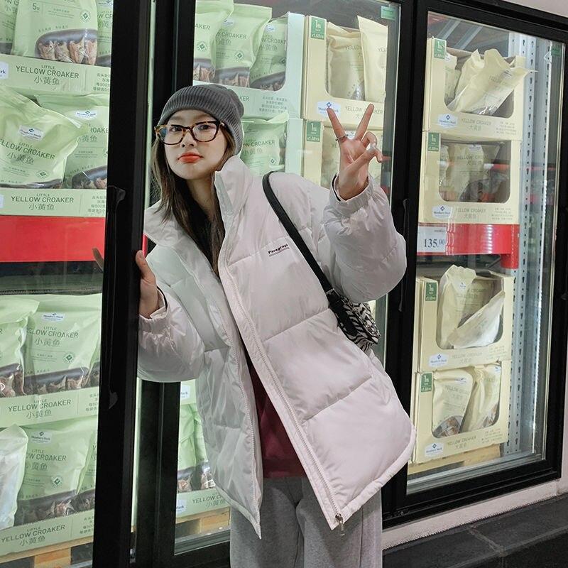 Parka Thick Winter Women Jacket White Cotton Coat Streetwear Short Stand Collar Korean Loose Puffer Jackets Solid Warm Outerwear