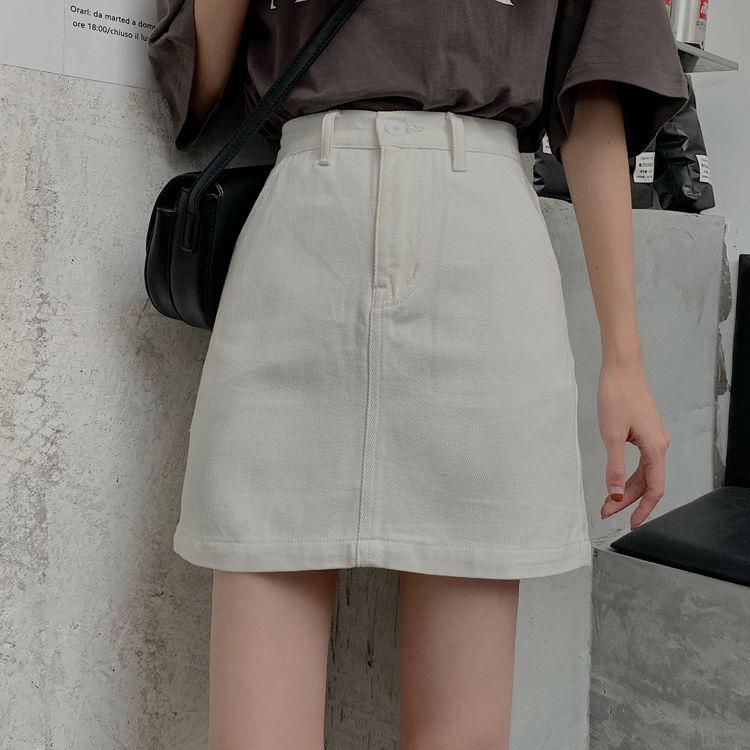 2020 Summer Womens Ladies A-line Jeans Short Skirt Button High Waist Denim Pockets Skirt Harajuku Mini High Quality Jean