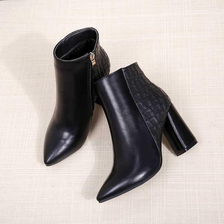 Autumn Winter  Women Ankle Martin Boots Women Pointed Toe Zip High Heels Snow Boots Woman Booties