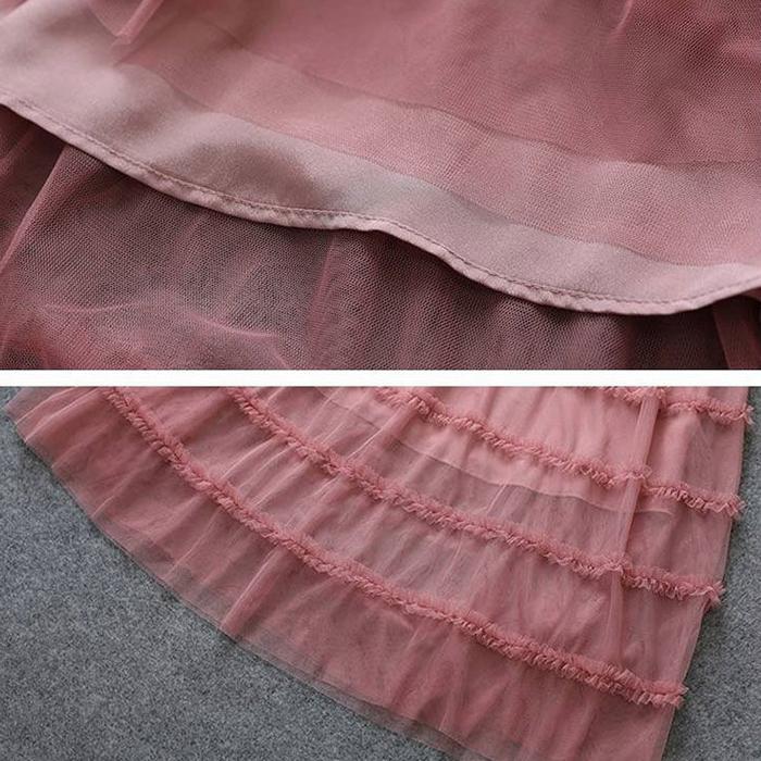 M-XXXL Summer Printing Stitching Polyester Chiffon Laced Bow Neckline Round Elastic Waist Mid-calf A-line Dress