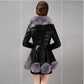 Women's Leather Coat Thickened Warm Fur Coat Winter Slimming Faux Sheepskin Coats with Fox Fur Collar Female Overcoat Outerwear
