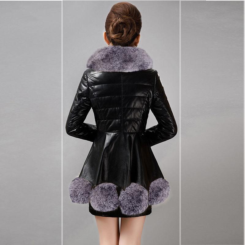 Women's Leather Coat Thickened Warm Fur Coat Winter Slimming Faux Sheepskin Coats with Fox Fur Collar Female Overcoat Outerwear