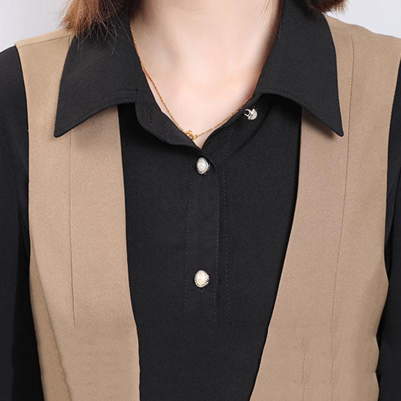 Send Belt Spring and Autumn New Women's Long-sleeved Dress Temperament Waist Waist Vest Shirt Two-piece A-line Base Dress