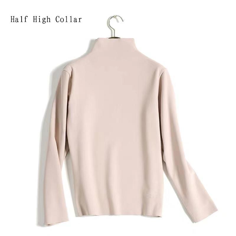 Women Long Sleeve Thermal Underwear Winter Thicken High Collar Sweater Autumn Spring Windproof Soft Lining Comfortable Breathable Wearable Versatile
