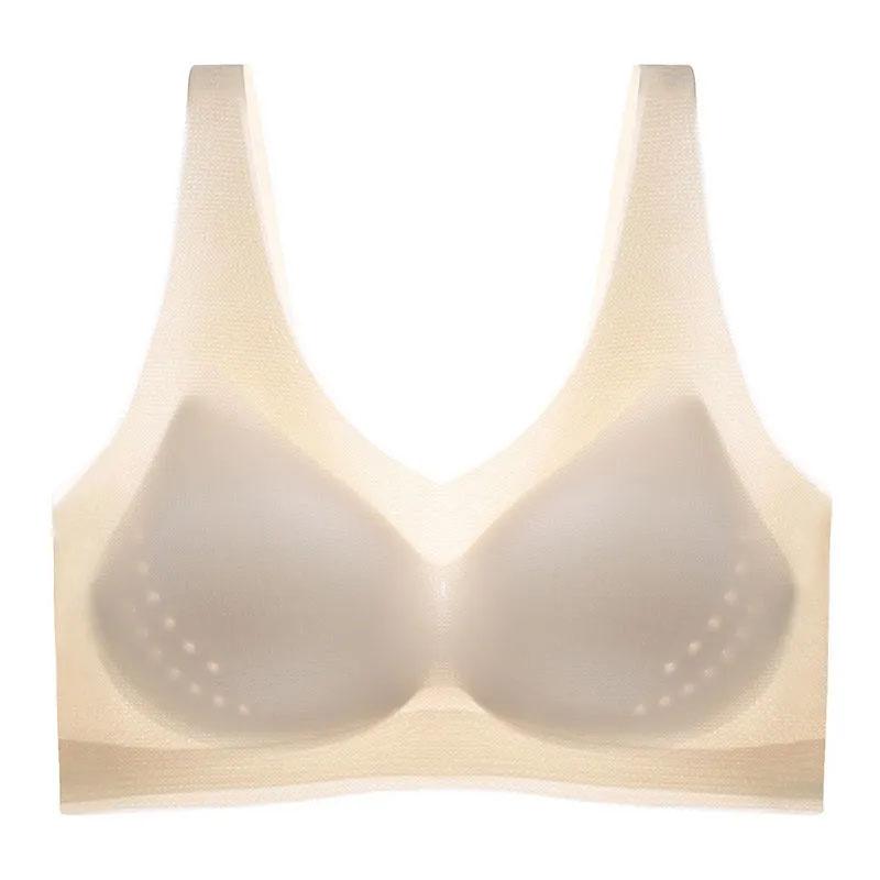 Women's ultra-thin deep V beautiful back latex seamless bra adjustment type gathering anti-sagging no steel ring sports Bra