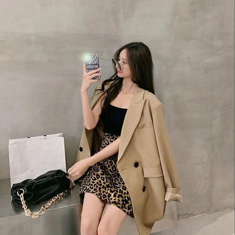 Khaki Jacket Female Spring and Autumn Loose Sense of Design Qualities Leisure Suit Jacket Lady Loose Long-sleeved Jacket