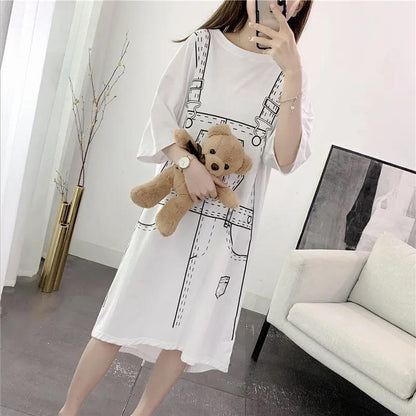 Women  T-shirt Dress Girl Loose O-Neck Casual Long Big Loose Home Comfort Outer Convenient Nightdress pajamas
