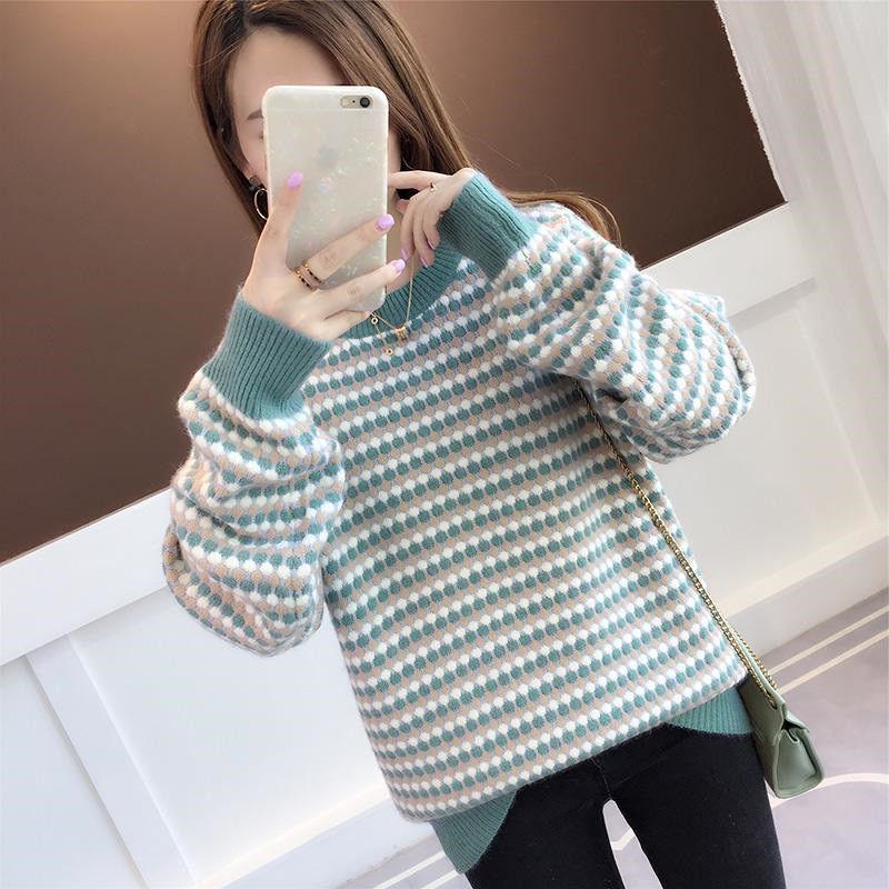 Fashion Women Stripe Sweater Contrast Color Knitted Pullover Knitwear Fashion Slim Woman Jumper